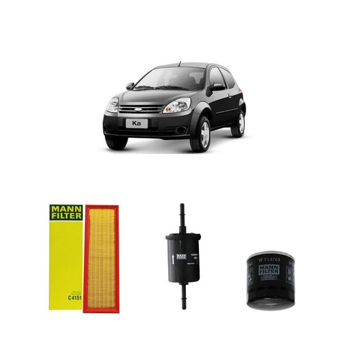 Kit filtros, ar do motor, combustível e óleo lubrificante MANN - Ford KA 1.0 Flex (Com filtro de cabine adaptável) 2009