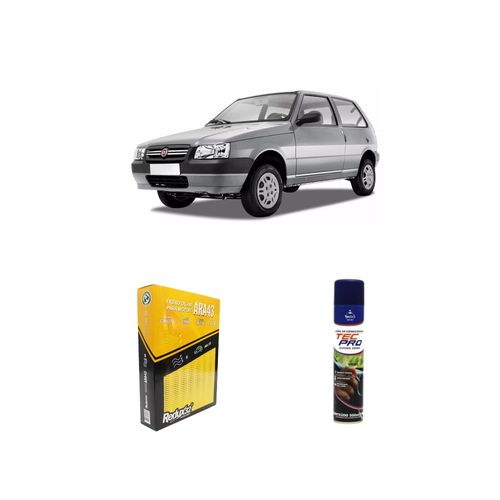 KIT FILTRO DE CABINE ARA43 + LIMPA AR CONDICIONADO UNO 1.0 8V FLEX FIRE - ECONOMY DE 2005 A 2015
