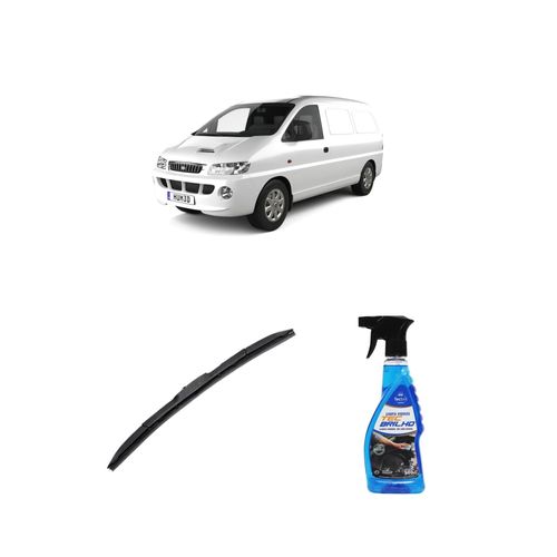 KIT LIMPA VIDROS SPRAY TECBRILHO 500ML PARA-BRISA TECBRIL + PALHETA UNIVERSAL HYBRID 26" REDUX32 HYUNDAI H1 DE 1997 A 2007