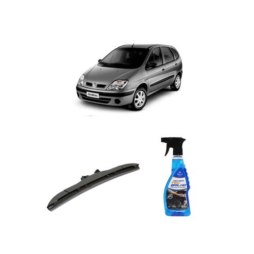 KIT LIMPA VIDROS SPRAY TECBRILHO 500ML PARA-BRISA TECBRIL + PALHETA UNIVERSAL HYBRID 14" REDUX32 SCENIC DE 1999 A 2006