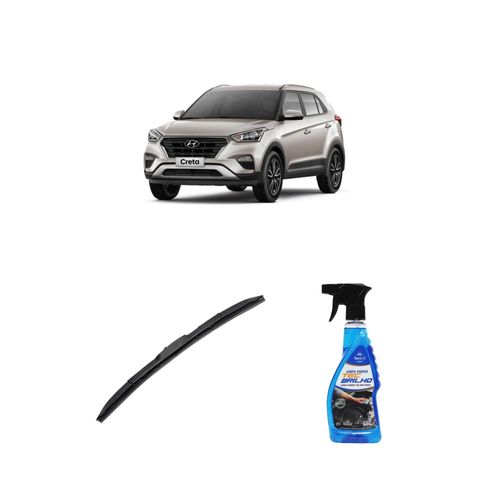 KIT LIMPA VIDROS SPRAY TECBRILHO 500ML PARA-BRISA TECBRIL + PALHETA UNIVERSAL HYBRID 26" REDUX32 CRETA DE 2017 A 2022