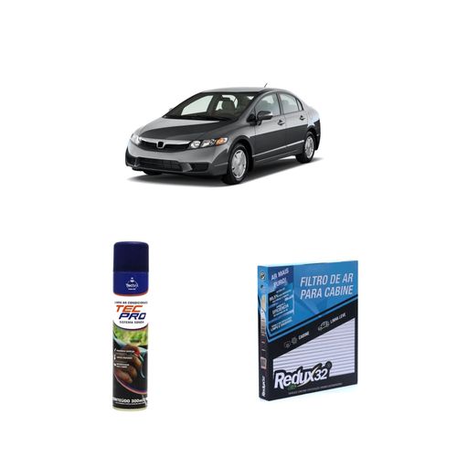 Kit filtro de cabine arc803 + limpa ar condicionado civic 2007 a 2015