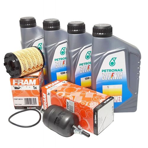 Kit Revisão 4 Litros Óleo Petronas 15W40 Semissintético 1 Filtro Óleo 1 Filtro Combustível Punto Linea Bravo Fiat 500 Motor 1.4 T-JET