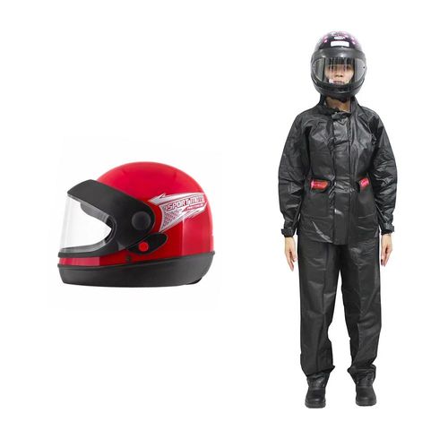 Kit Capacete Sport moto VM 60 Pro Tork e Conjunto protetor impermeável feminino P Serrana