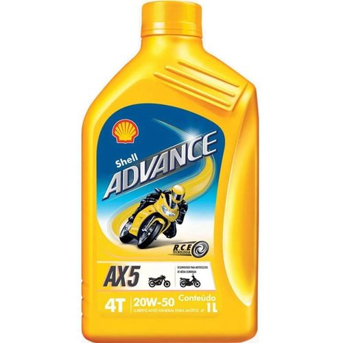 Óleo Lubrificante do Motor Shell Advance AX5 4T 20W50 Mineral 1L para Motocicleta