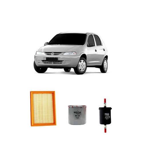 Kit filtros, ar do motor, combustível e óleo lubrificante WEGA - Celta - (Energy / Life / Spirit / Super) - gasolina / mecânico 1.4 8v 2003 até 2007