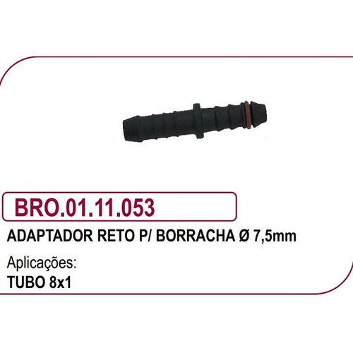 Adaptador Reto P/ Borracha 7,5mm  Tubo 8x1 C/ Anel