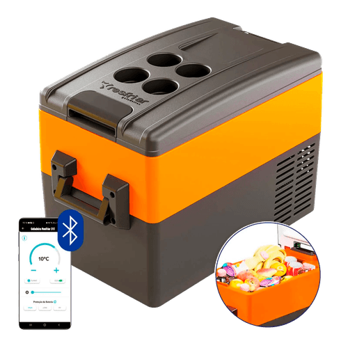 Geladeira Portátil Caminhão 31 Litros 12v/24v Resfriar Laranja C/Bluetooth