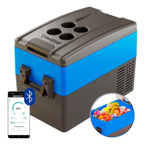 Geladeira Portátil Digital 31 Litros Quadrivolt Resfriar Azul C/Bluetooth