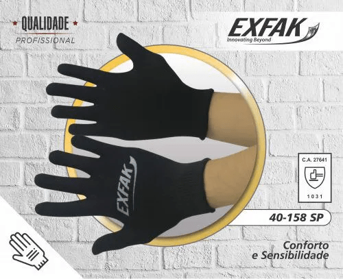 LUVA POLIESTER/NYLON 40-158SP PR G PRETA/AZUL EXFAK