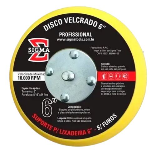 SUPORTE PARA LIXADEIRA DISCO 6 POLEGADAS SEM FUROS SIGMA TOOLS