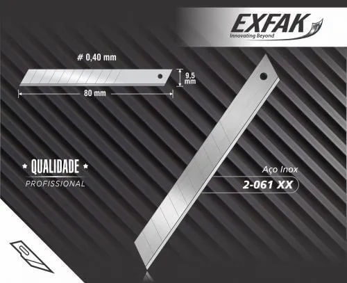 LÂMINA ESTREITA PARA ESTILETE INOX 2-061X C/ 10 UNIDADES EXFAK