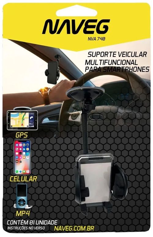 SUPORTE VEICULAR PARA SMARTFONE COM VENTOSA NVA 740 NAVEG