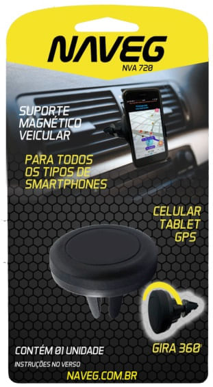 SUPORTE MAGNÉTICO VEICULAR PARA SMARTFONE NVA 720 NAVEG