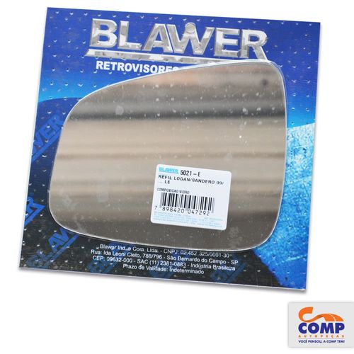 Lente de Espelho Retrovisor Esquerdo Sandero Logan Duster 2009 em diante 5021 - E Blawer Lado Motorista