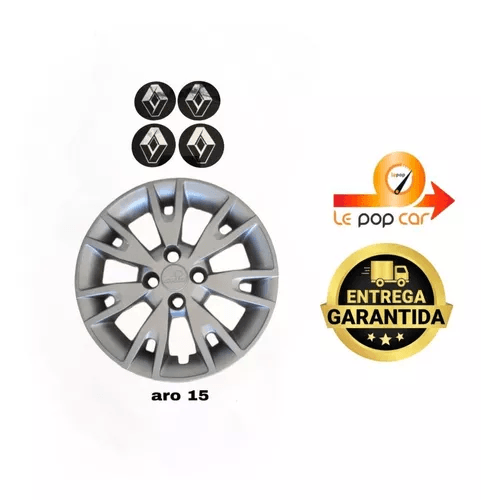 4x Calotas Grid Aro 15 Logan/Sandero A Partir 2020 Com Emblema