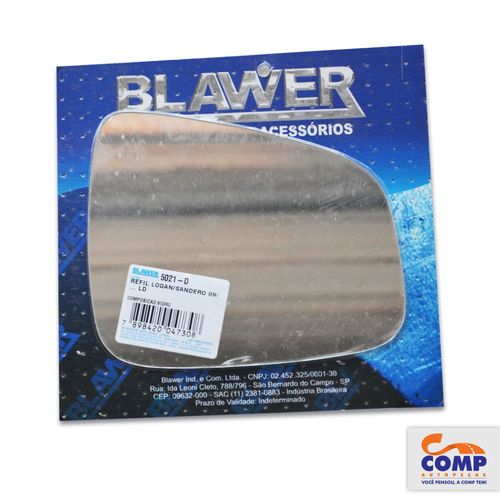 Lente de Espelho Retrovisor Direito Logan Sandero Duster 2009 em diante 5021 - D Blawer Lado Passageiro