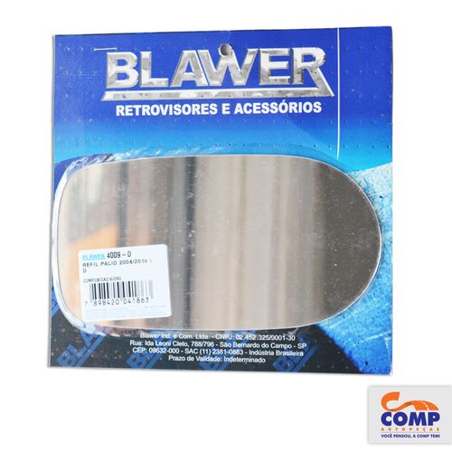 Lente de Espelho Retrovisor Direito Palio Novo 2004 em diante 4009 Blawer Lado Passageiro