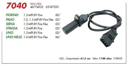 SENSOR DE ROTAÇÃO FIAT PALIO FIRE 2001.. - UNO FIRE 2002.. - MTE7040