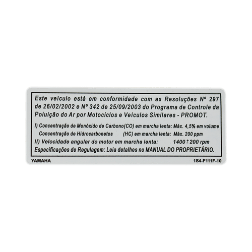 Etiqueta Emissão de Poluentes Fazer 250 Lander 250 Original Yamaha