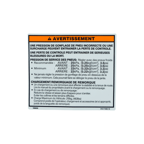 Etiqueta 3 de Advertencia Grizzly Raptor Kodiak Blaster Original Yamaha