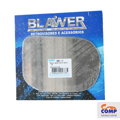 Lente de Espelho Retrovisor Direito New Civic 2007 até 2011 5007 - D Blawer Lado Passageiro