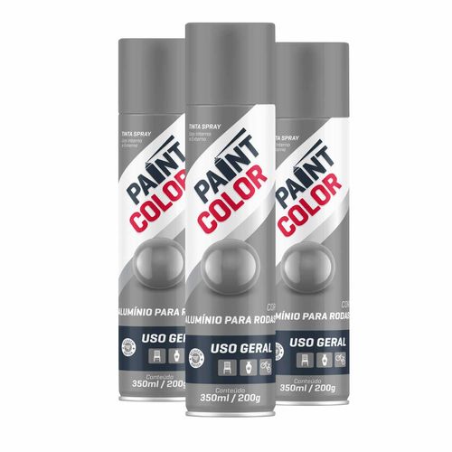 Tinta Spray Paintcolor Uso Geral Alumínio Para Rodas 350ml - 3 Peças