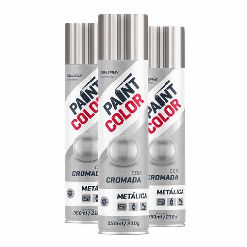 Tinta Spray Paintcolor Uso Geral Cromada Metálica 350ml - 3 Peças