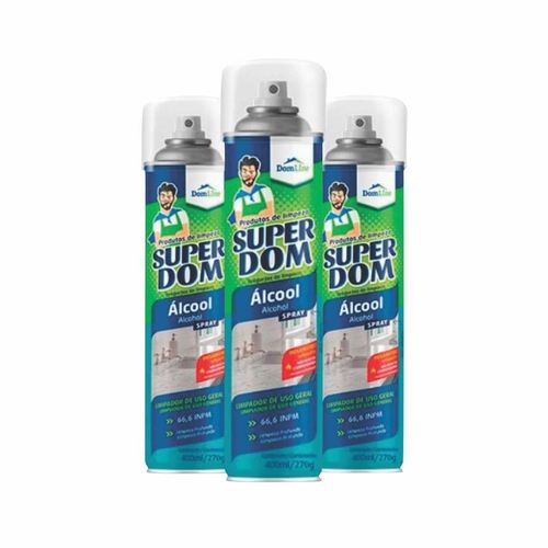 Álcool Spray 66,6% Uso Geral 400ml Dom Line - 3 Peças