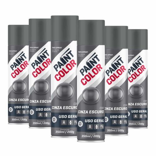 Tinta Spray Paintcolor Uso Geral Cinza Escuro 350ml - 6 Peças