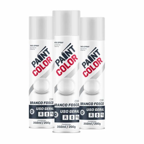 Tinta Spray Paintcolor Uso Geral Branco Fosco 350ml - 3 Peças