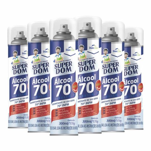 Álcool Spray 70% Uso Geral 300ml Dom Line - 6 Peças