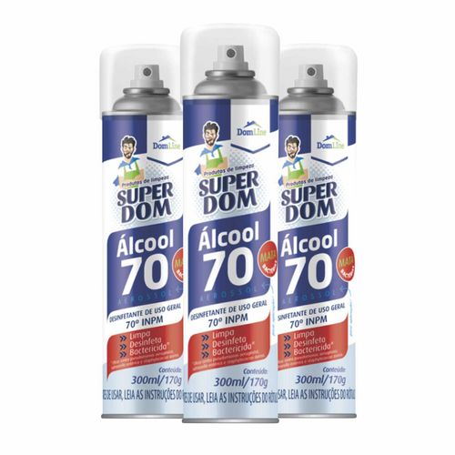 Álcool Spray 70% Uso Geral 300ml Dom Line - 3 Peças