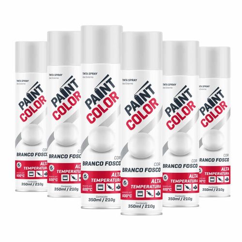 Tinta Spray Paintcolor Alta Temperatura Branco Fosco 350ml - 6 Peças