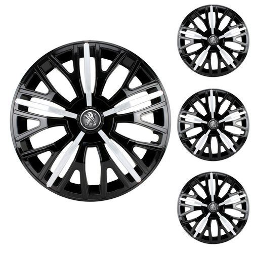 Jogo Calota Aro 13 Triton Sport Black Silver Universal + Emblema Resinado Peugeot