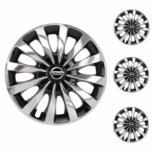 Jogo Calota Aro 13 Passat CC Black Chrome Universal + Emblema Resinado Nissan