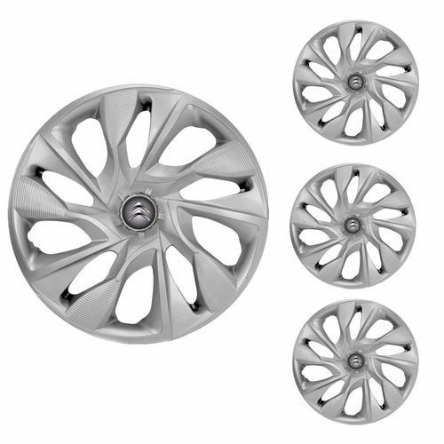Jogo Calota Aro 13 DS4 Silver Universal + Emblema Resinado Citroen