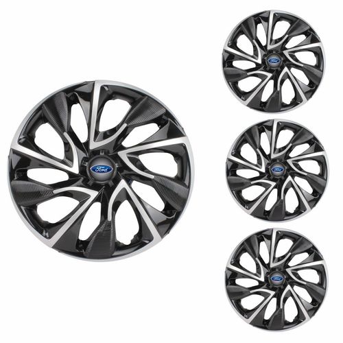 Jogo Calota Aro 14 DS4 Black Silver Universal + Emblema Resinado Ford