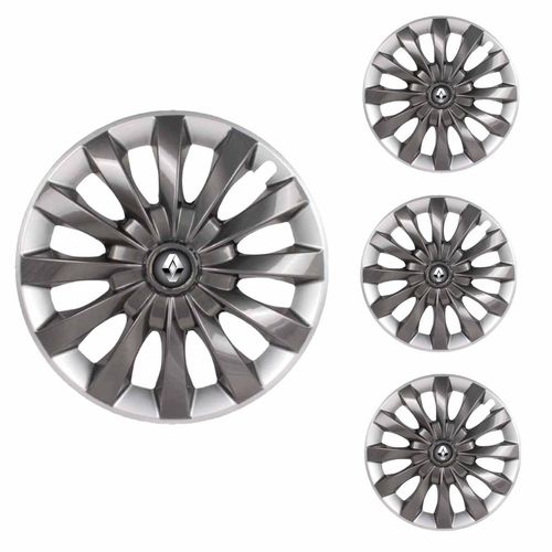 Jogo Calota Aro 13 Flap Graphite Silver Universal + Emblema Resinado Renault