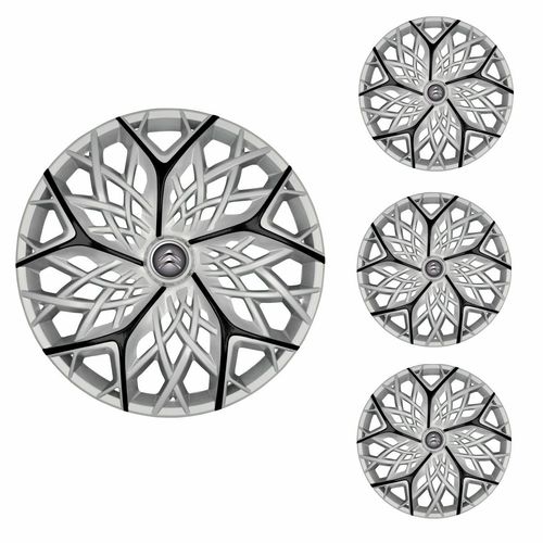 Jogo Calota Aro 14 Moove Silver Black Universal + Emblema Resinado Citroen