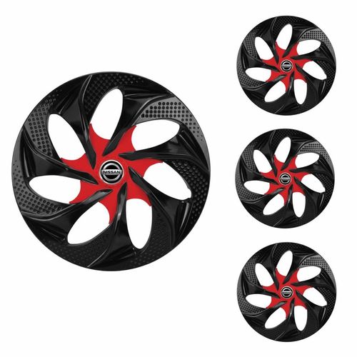Jogo Calota Aro 14 Evolution Black Red Universal + Emblema Resinado Nissan