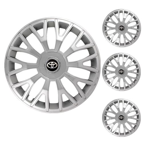 Jogo Calota Aro 13 Triton Silver Universal + Emblema Resinado Toyota