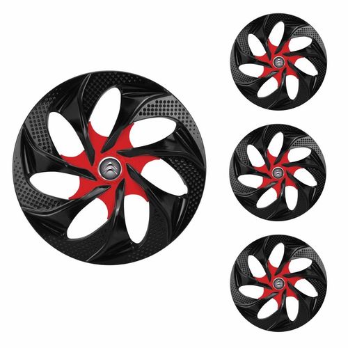 Jogo Calota Aro 14 Evolution Black Red Universal + Emblema Resinado Citroen