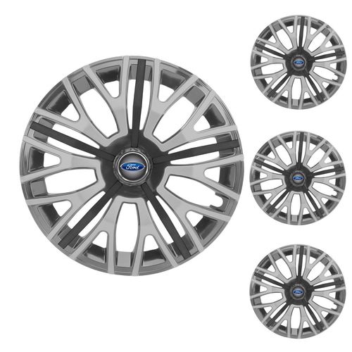 Jogo Calota Aro 13 Triton Sport Graphite Silver Black Universal + Emblema Resinado Ford