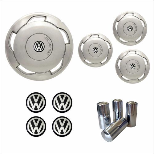 Jogo Calota Aro 13 Orbital Volkswagen + Emblema Resinado + Tampa Ventil Cromada