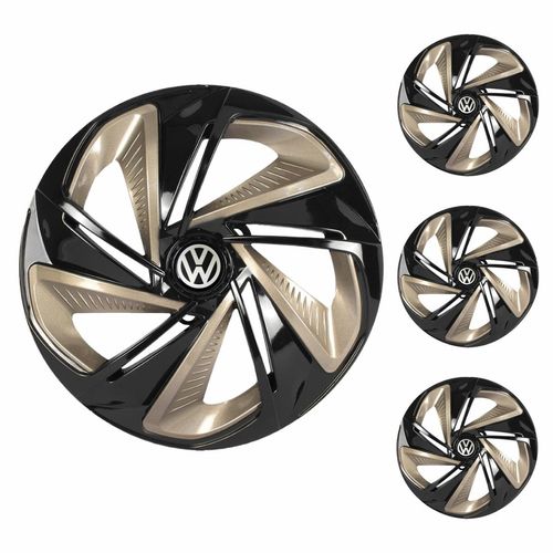 Jogo Calota Aro 14 Nitro X Black Gold Universal + Emblema Resinado Volkswagen