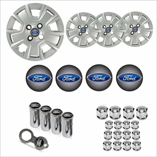 Jogo Calota Aro 14 Ka 2012 2013 Ford + Emblema Resinado + Tampa Ventil + Capa Parafuso