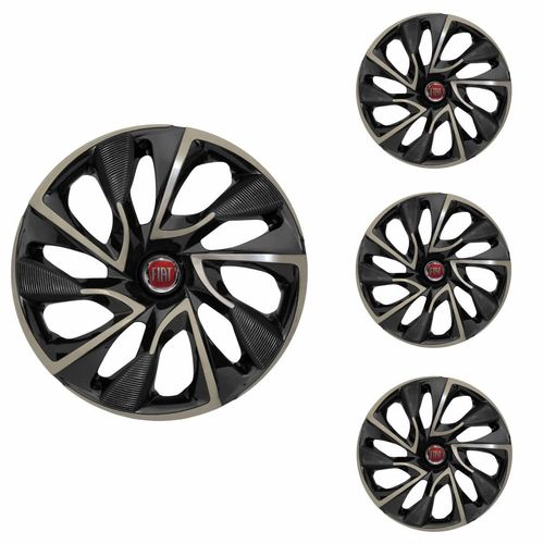 Jogo Calota Aro 15 DS4 Gold Universal + Emblema Resinado Fiat