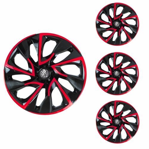 Jogo Calota Aro 15 DS4 Red Cup Universal + Emblema Resinado Peugeot
