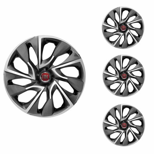 Jogo Calota Aro 15 DS4 Sport Cup Universal + Emblema Resinado Fiat
